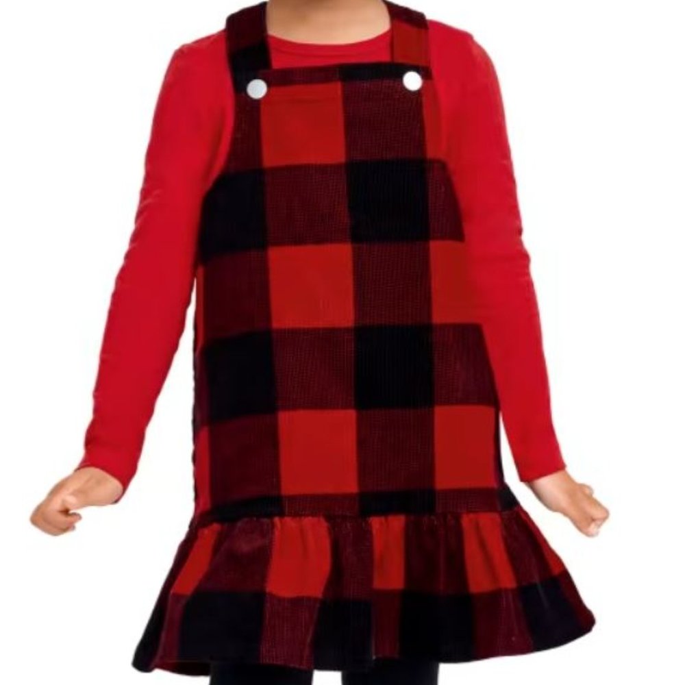 NWT The Children's Place 3T red buffalo plaid corduroy skirtall dress top CLEARA